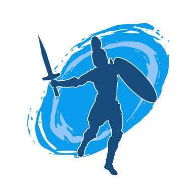 Savaş zırhlı bir erkek savaşçının silueti. Kılıç ve demir kalkan taşıyor..