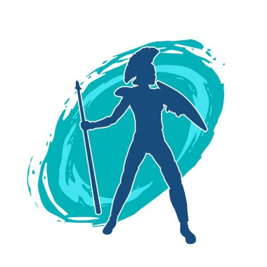 Zırhlı, mızrak ve zırhlı bir kadın savaşçının silueti..