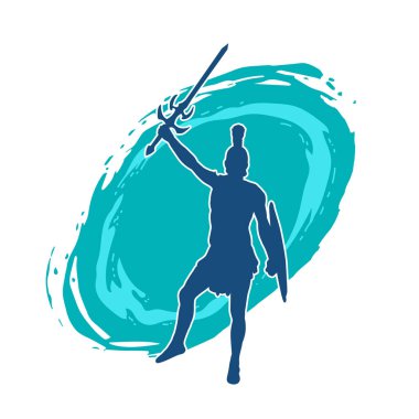 Savaş zırhlı bir erkek savaşçının silueti. Kılıç ve demir kalkan taşıyor..