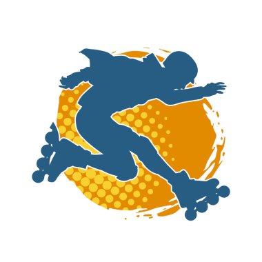 Patenli spor bir erkeğin silueti. Sportif adamın silueti Tekerlekli sandalyede iyi eğlenceler.