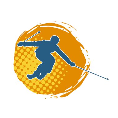 Kayak ekipmanıyla kayak yapan birinin silüeti. Bir insanın silueti kayak atlayışı yapıyor.