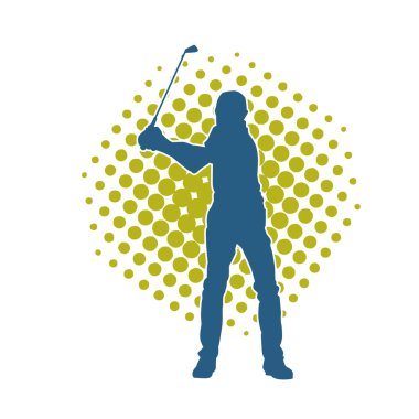 Golf oynayan bir adamın silüeti. Hareketli bir erkek golfçünün silueti.