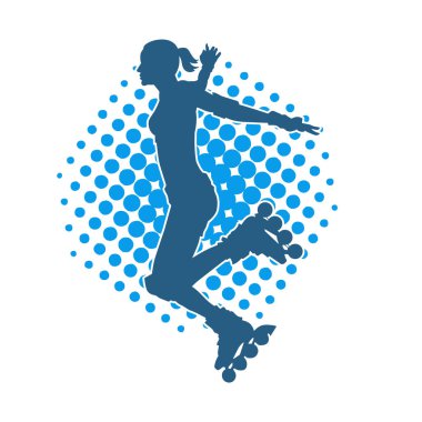Paten kayan bir kadının silüeti. Sportif kadın silueti Tekerlekli sandalyede iyi eğlenceler.