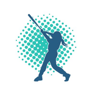 Hareketli kadın beyzbol oyuncusunun silueti. Vurucu olarak beyzbol oynayan bir kadın sporcunun silüeti..