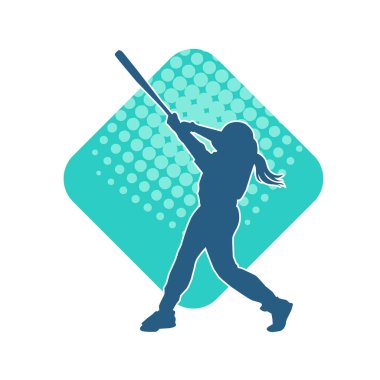 Hareketli kadın beyzbol oyuncusunun silueti. Vurucu olarak beyzbol oynayan bir kadın sporcunun silüeti..