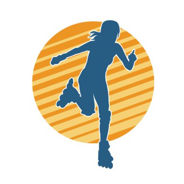 Paten kayan bir kadının silüeti. Sportif kadın silueti Tekerlekli sandalyede iyi eğlenceler.