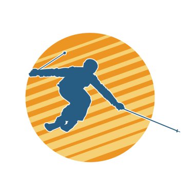 Kayak ekipmanıyla kayak yapan birinin silüeti. Bir insanın silueti kayak atlayışı yapıyor.