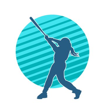 Hareketli kadın beyzbol oyuncusunun silueti. Vurucu olarak beyzbol oynayan bir kadın sporcunun silüeti..