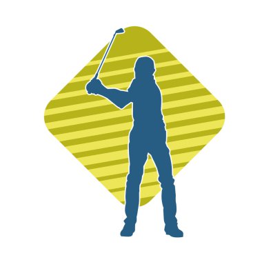 Golf oynayan bir adamın silüeti. Hareketli bir erkek golfçünün silueti.