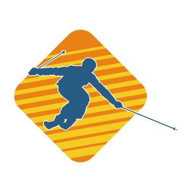 Kayak ekipmanıyla kayak yapan birinin silüeti. Bir insanın silueti kayak atlayışı yapıyor.