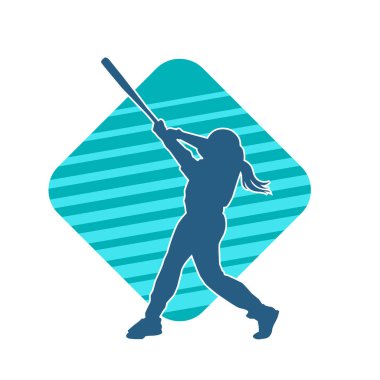 Hareketli kadın beyzbol oyuncusunun silueti. Vurucu olarak beyzbol oynayan bir kadın sporcunun silüeti..