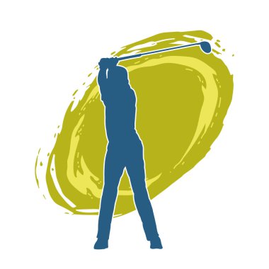 Golf oynayan bir adamın silüeti. Hareketli bir erkek golfçünün silueti.