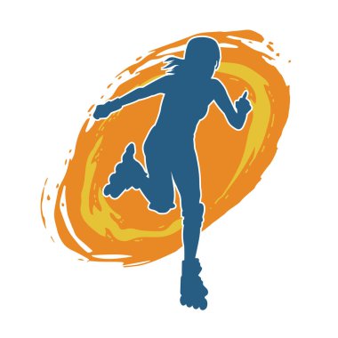 Paten kayan bir kadının silüeti. Sportif kadın silueti Tekerlekli sandalyede iyi eğlenceler.