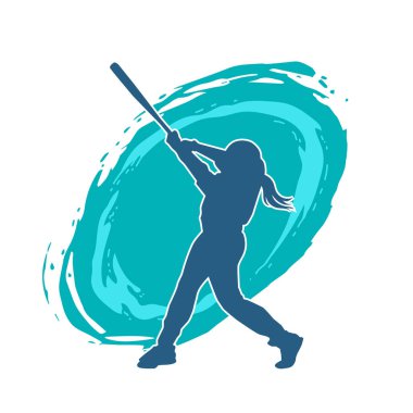 Hareketli kadın beyzbol oyuncusunun silueti. Vurucu olarak beyzbol oynayan bir kadın sporcunun silüeti..