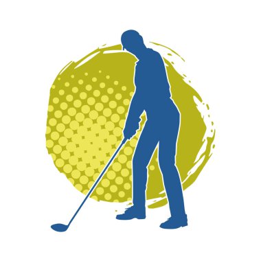 Golf oynayan bir adamın silüeti. Hareketli bir erkek golfçünün silueti.