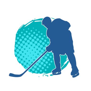 Kış hokeyi oynayan kadın bir oyuncunun silueti. Kar hokeyi oynayan bir kadının silueti..