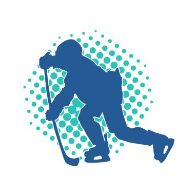 Kış hokeyi oynayan kadın bir oyuncunun silueti. Kar hokeyi oynayan bir kadının silueti..