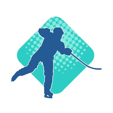 Kış hokeyi oynayan kadın bir oyuncunun silueti. Kar hokeyi oynayan bir kadının silueti..