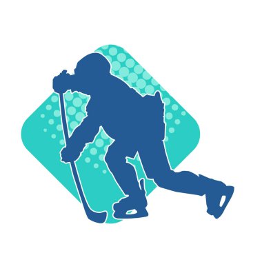 Kış hokeyi oynayan kadın bir oyuncunun silueti. Kar hokeyi oynayan bir kadının silueti..