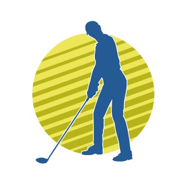 Golf oynayan bir adamın silüeti. Hareketli bir erkek golfçünün silueti.