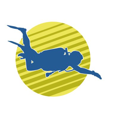 Yüzen bir erkek dalgıcın silueti su altında poz veriyor. Hareket halindeki bir adamın silueti dalış sporu yapıyor..