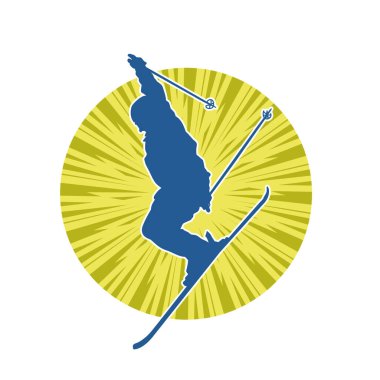 Kar sporu yapan insanların silueti. Kar kayağı yapan insanların silueti.