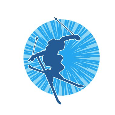 Kar sporu yapan insanların silueti. Kar kayağı yapan insanların silueti.