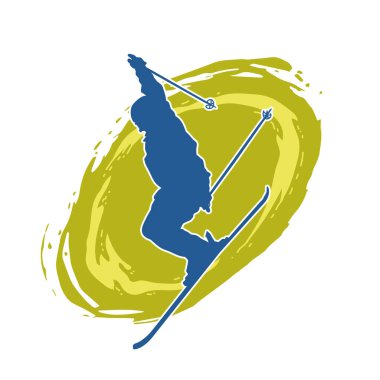 Kar sporu yapan insanların silueti. Kar kayağı yapan insanların silueti.