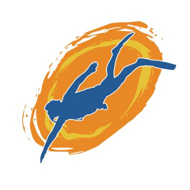 Yüzen bir erkek dalgıcın silueti su altında poz veriyor. Hareket halindeki bir adamın silueti dalış sporu yapıyor..