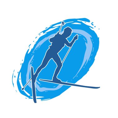 Kar sporu yapan insanların silueti. Kar kayağı yapan insanların silueti.