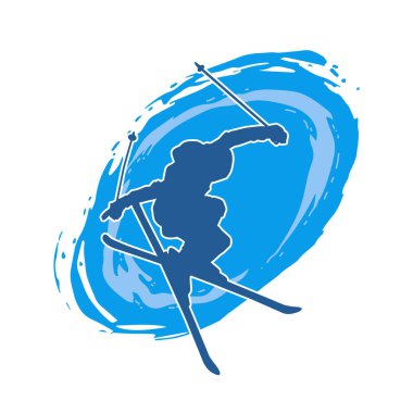 Kar sporu yapan insanların silueti. Kar kayağı yapan insanların silueti.