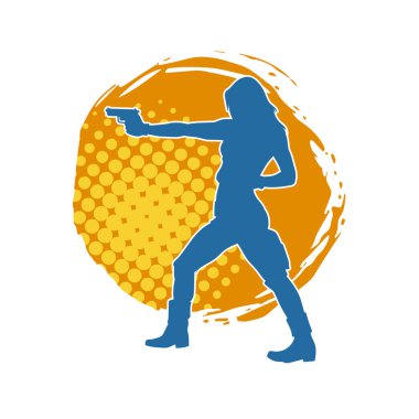 Kadın dövüşçü silueti. Tabanca ya da tabanca taşıyor..