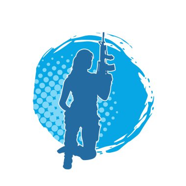 Makineli tüfek taşıyan kadın savaşçının silueti.. 