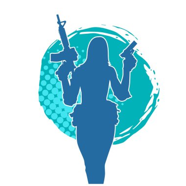 Makineli tüfek taşıyan kadın savaşçının silueti.. 