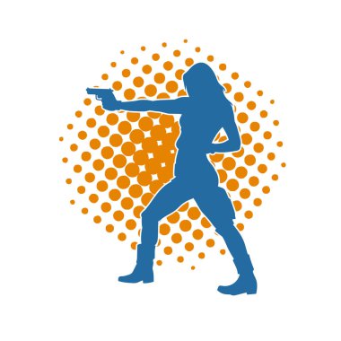 Kadın dövüşçü silueti. Tabanca ya da tabanca taşıyor..