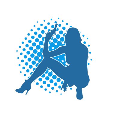 Kadın dövüşçü silueti. Tabanca ya da tabanca taşıyor..