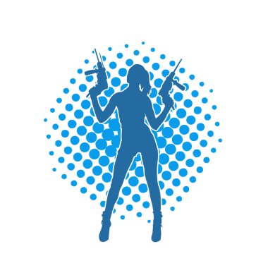 Matkap aletleri taşıyan inşaat işçisi kostümlü bir kadın silueti. İnşaat işçisi kadın silueti elektrikli matkapla poz veriyor.. 