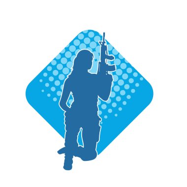 Makineli tüfek taşıyan kadın savaşçının silueti.. 