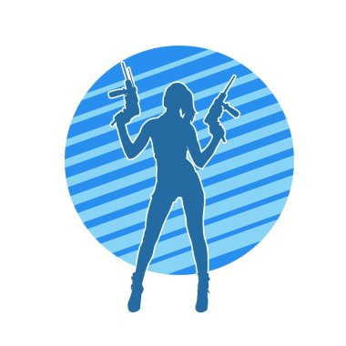 Matkap aletleri taşıyan inşaat işçisi kostümlü bir kadın silueti. İnşaat işçisi kadın silueti elektrikli matkapla poz veriyor.. 