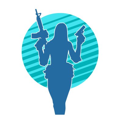 Makineli tüfek taşıyan bir kadın savaşçının silueti.. 