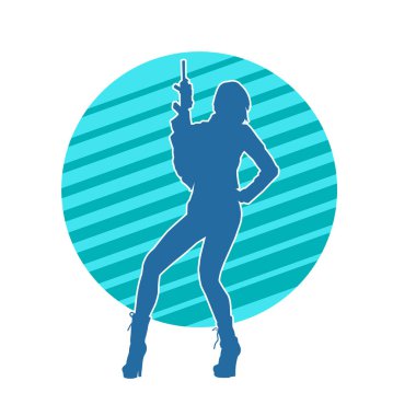 Makineli tüfek taşıyan kadın savaşçının silueti.. 