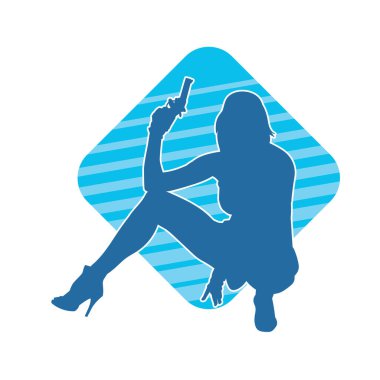 Kadın dövüşçü silueti. Tabanca ya da tabanca taşıyor..