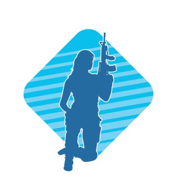 Makineli tüfek taşıyan kadın savaşçının silueti.. 