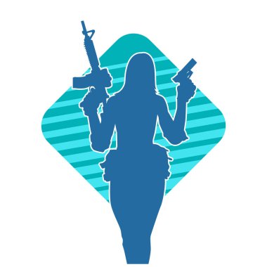 Makineli tüfek taşıyan kadın savaşçının silueti.. 