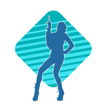 Makineli tüfek taşıyan kadın savaşçının silueti.. 