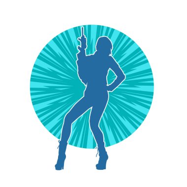 Makineli tüfek taşıyan kadın savaşçının silueti.. 