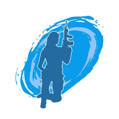 Makineli tüfek taşıyan kadın savaşçının silueti.. 