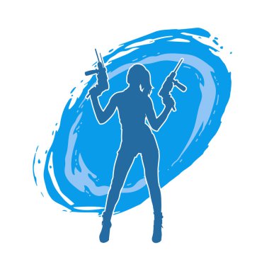 Matkap aletleri taşıyan inşaat işçisi kostümlü bir kadın silueti. İnşaat işçisi kadın silueti elektrikli matkapla poz veriyor.. 