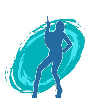 Makineli tüfek taşıyan kadın savaşçının silueti.. 