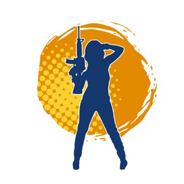 Makineli tüfek taşıyan kadın savaşçının silueti.. 